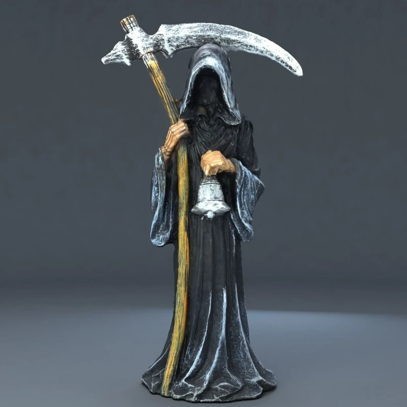 

1PC Holy Death Statue No one can escape! Standing Religious Decorative Figurine Grim ReaperHolding Scythe Statue Altar Halloween