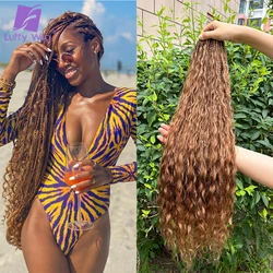 Crochet Boho Box Braids #30 Color Brown Human Hair Curly Full Ends With Pre Looped Braiding Goddess Hair Extensions For Women