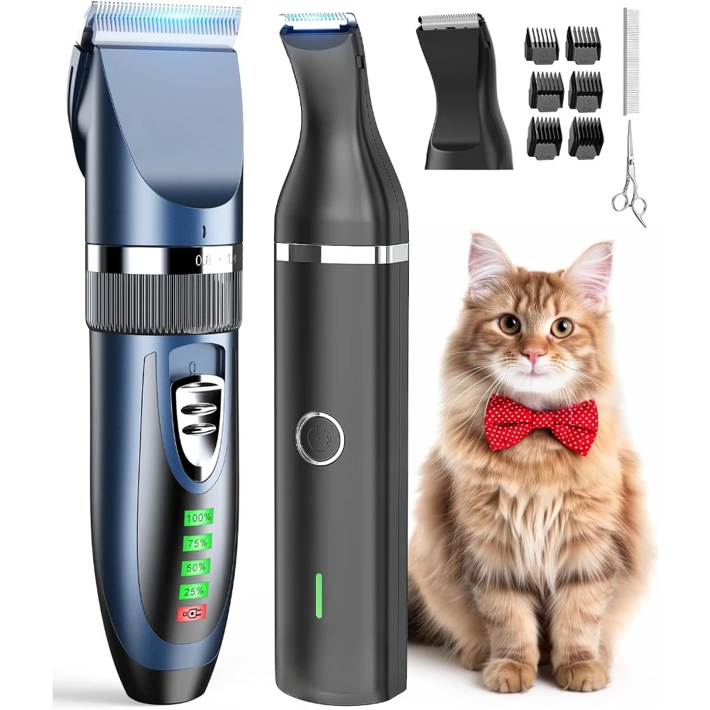 

Cat Clippers for Matted Hair,3 in 1 Cat Grooming Kit,Quiet Cordless Cat Shaver for Matted Long Hair