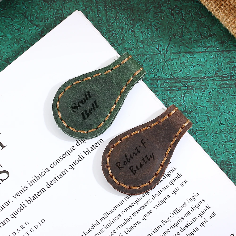 Personalized 3PC Handmade Genuine Leather Magnetic Bookmark, Multi-functional Book Markers Holder For Notebooks Journal