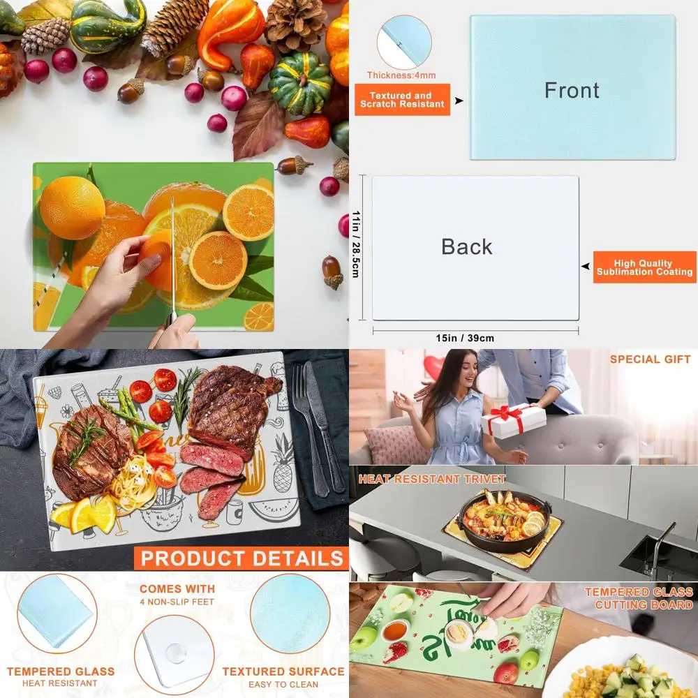 

15x11 Inch Tempered Glass Sublimation Cutting Boards, Set of 6 for Kitchen & DIY Crafts, Personalized Non-Slip Chopping Boards