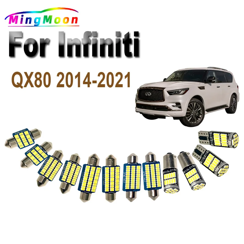 17Pcs Car Led Bulb For Infiniti QX80 2014 2015 2016 2017 2018 2019 2020 2021 Indoor Vehicle LED Interior Map Dome Light Kit