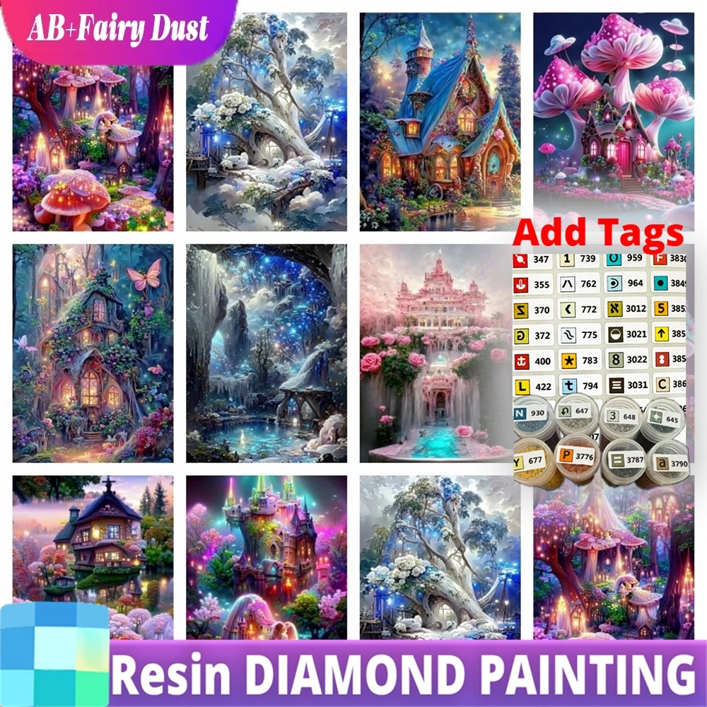 

AB Fairy Dust Comes with DMC stickers Diamond Painting House Landscape Cross Stitch Embroidery Castle Handmade Drill Picture Of