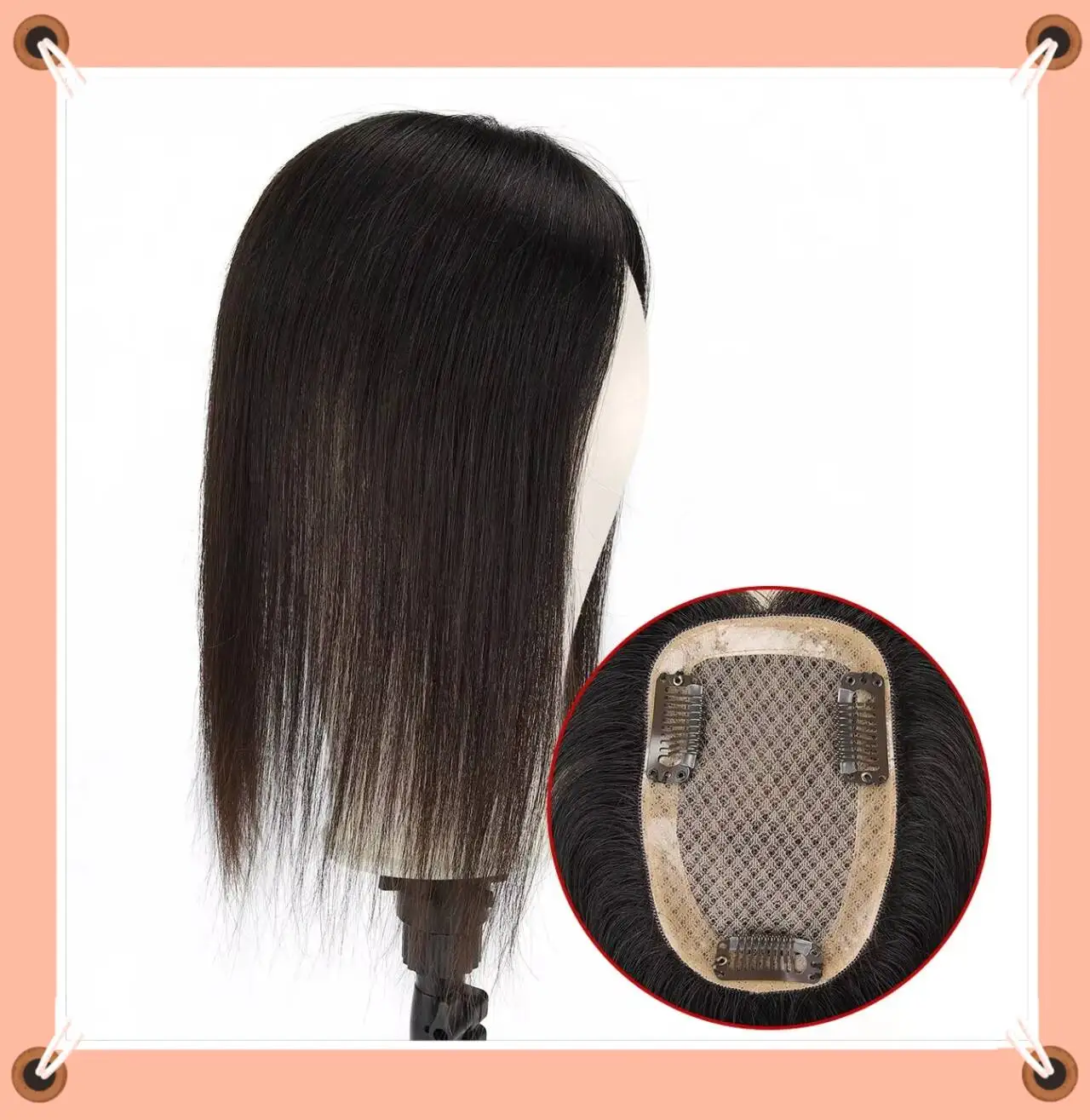 TUW10 3''x5'' Silk Base Hair Topper with PU 3 Clips 110% Handmade Remy Human Hair for Thinning Women Hair Pieces