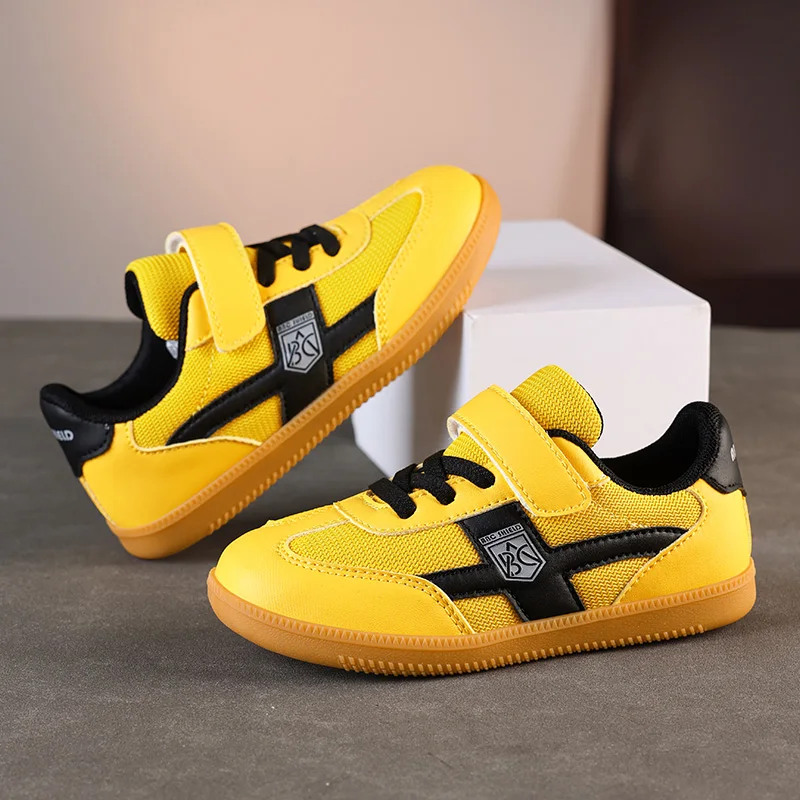 

Модные желтые детские спортивные кроссовки, дышащие кроссовки, легкие нескользящие повседневные кроссовки для мальчиков и девочек