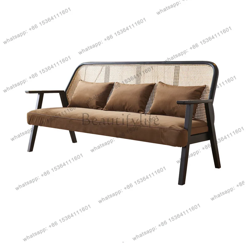 Nordic solid wood sofa combination small apartment rattan sofa modern simple three-seater