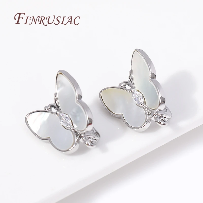 DIY Handmade Pearl Drop Earrings Making 18K Gold Plated Inlay Zircon Shell Butterfly Ear Wire Earring Clasps Hooks