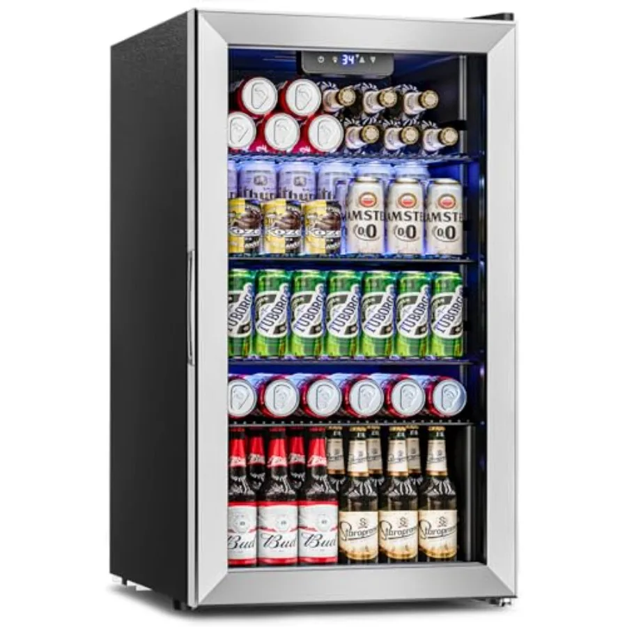

Beverage Refrigerator Cooler with Glass Door for Drinks Soda Beer Wine Compact 3.2 Cu.Ft Mini Fridge with 4 Adjustable Shelves