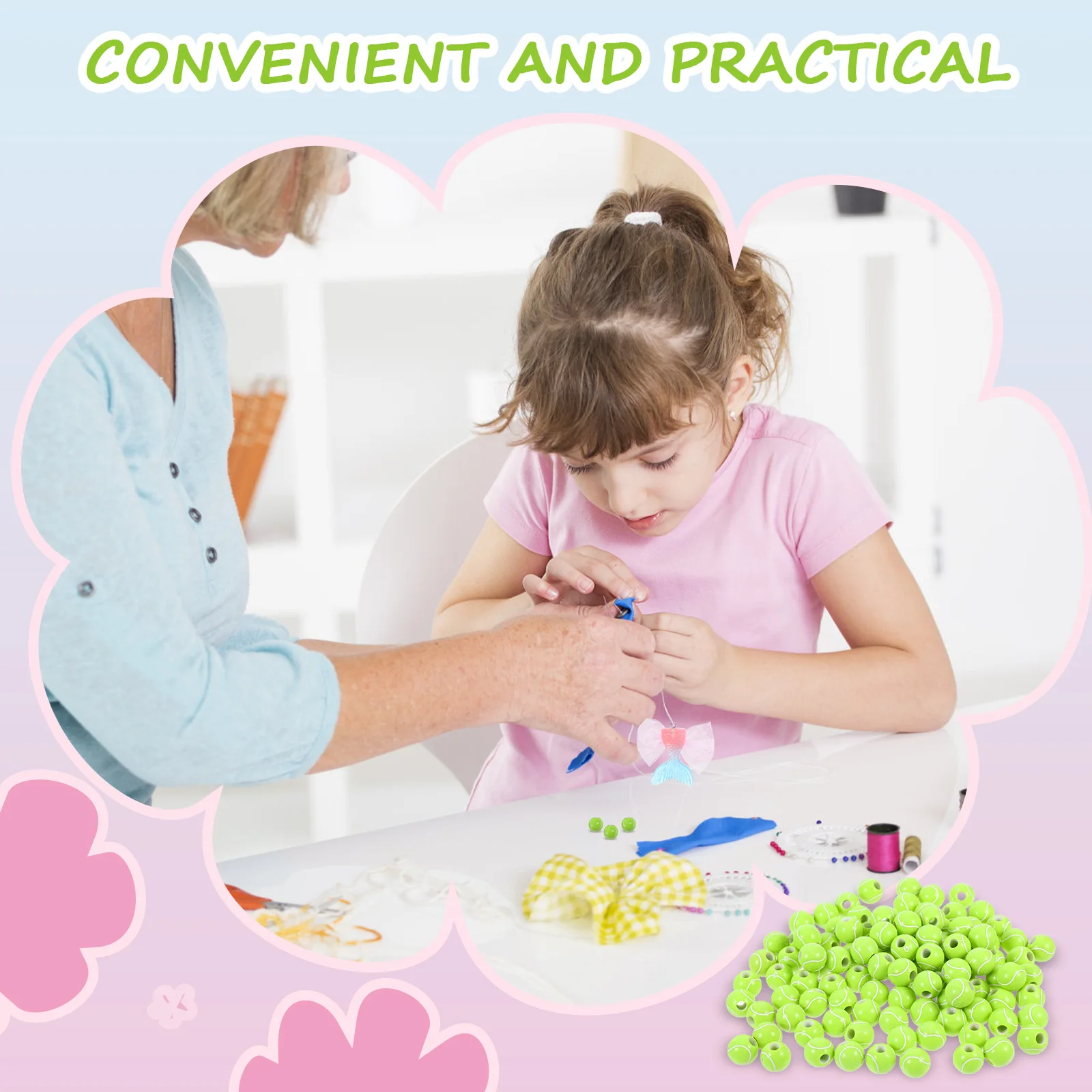 100개 수제 팔찌 비즈 DIY 테니스 공 참 장식 아크릴 스페이서 목걸이 귀걸이 보석 만들기 공예 교육용