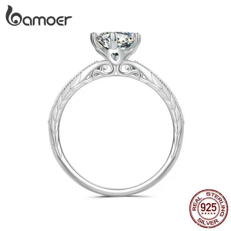 

BAMOER 1.0CT моиссанит кольцо для женщин D Цвет VVS1 EX круглая огранка Серебро 925 пробы элегантный узор кольцо обручальное свадебное ювелирное изделие