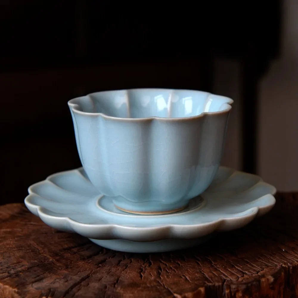 Ruzhou origin, raw ore, Ru porcelain, azure glaze, hundred flowers, master cup, Ru kiln, teacup, cicada wing pattern