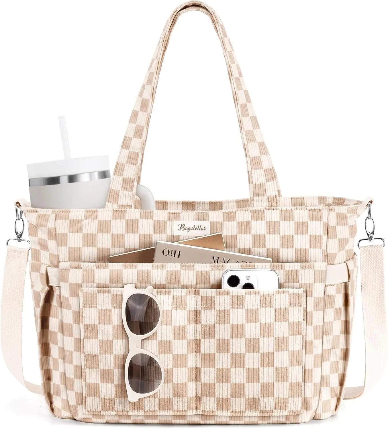 

Женская вельветовая сумка-тоут с 17 карманами, легкая, для работы, учебы и путешествий, с держателем для стакана и ремнем.