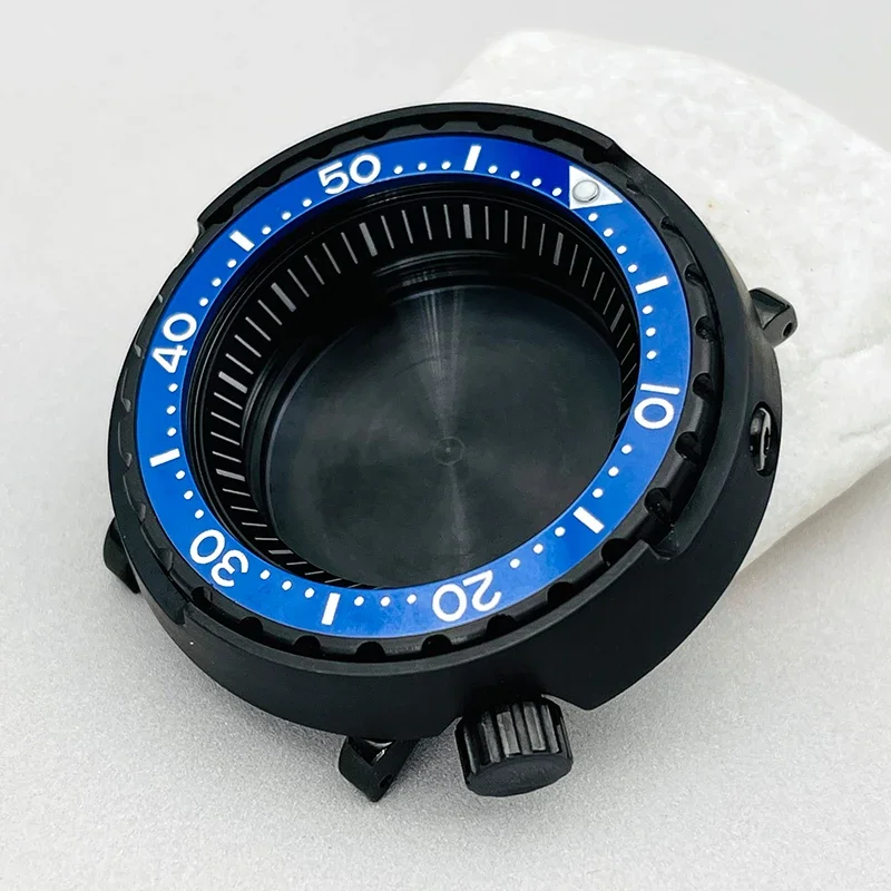 NH35 Case 47mm Black Canned Tuna Watch Cases Sealed Waterproof Fits Seiko NH36 7S26 4R36 Movements Watch Repair Replace Parts