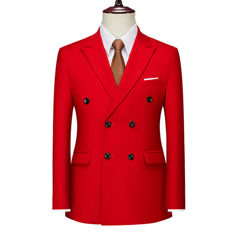 Blazer de peito duplo masculino, casacos monocromáticos, ternos slim fit, jaqueta casual para casamento, vestido de formatura masculino e