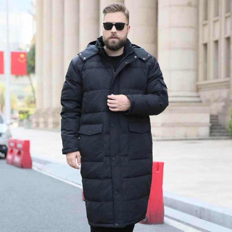 Veste longue en duvet de canard pour homme, sur le genou, optique chaude, grande taille, grande taille, hiver