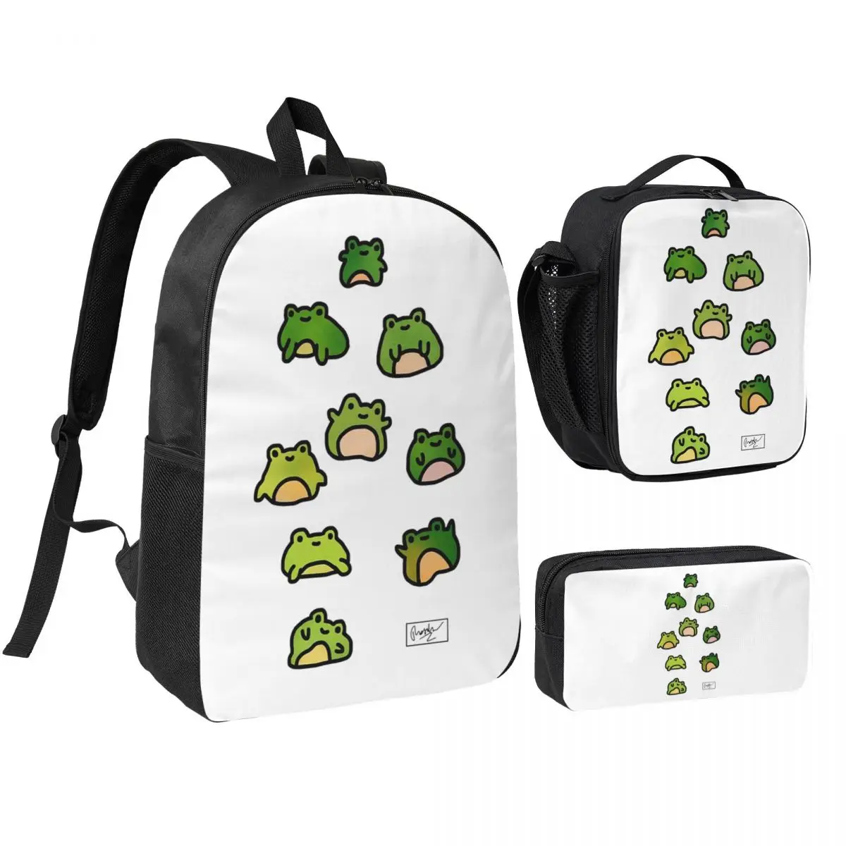 

Frogs Doodle Backpack Student Boys Girls BookBag School Bag Laptop Shoulder Bags 3ps Insulated Lunch Bag Pencil Case