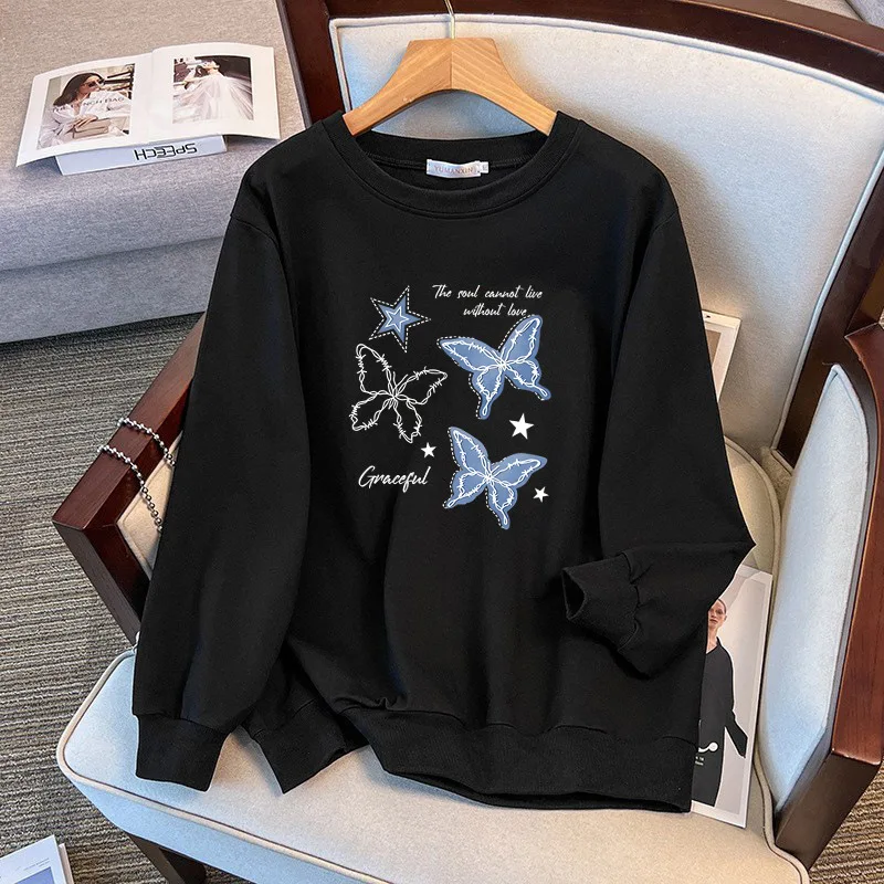 Picture 5: 175Kg Plus Size Women's Bust 170 Spring Autumn Loose Long Sleeved Butterfly Print Sweatshirt Black White 4XL 5XL 6XL 7XL 8XL 9XL