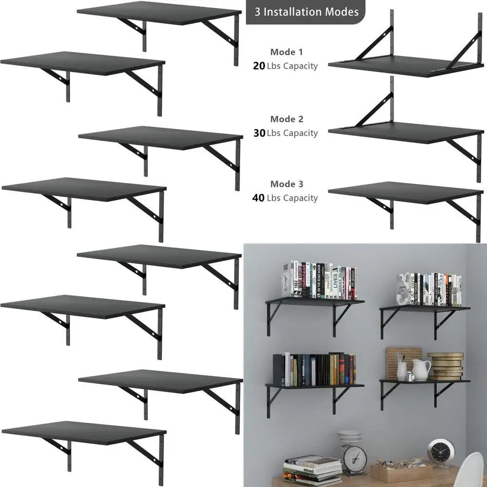 

Set of 4 Black Wooden 12 Wide Floating Shelves for Home Décor: Ideal for Bathrooms, Bedrooms, Kitchens, Living Rooms