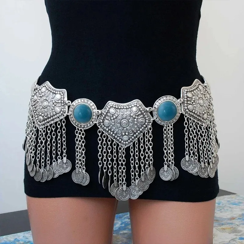 Vintage Alloy Coin Long Tassel Waist Chains Turkey Gypsy Boho India Afghan Ethnic Belly Dance Belt Hippie Waist Chain