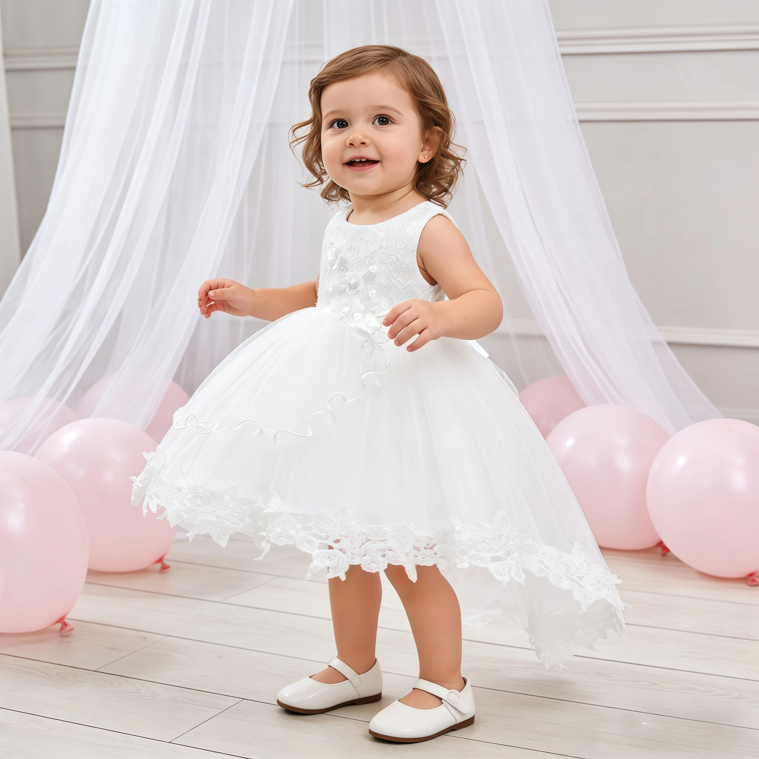 

Белое платье принцессы из сетки с вышивкой для маленьких девочек, для новорожденных, нарядное вечернее платье для подружек невесты, на свадьбу, вечеринку, крещение, день рождения