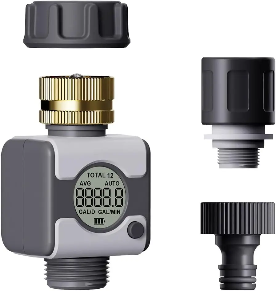 Water Flow Meter with Brass Inlet Metal Thread High Measure Accuracy Measure Gallon/Liter Consumption RV Water Tank Filling