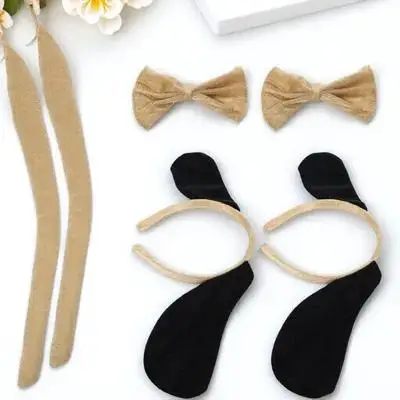 2Sets Animal Headgear Costume Props Kids Cosplay Party Supplies Performance Animal Tail Hairband Performance Prop