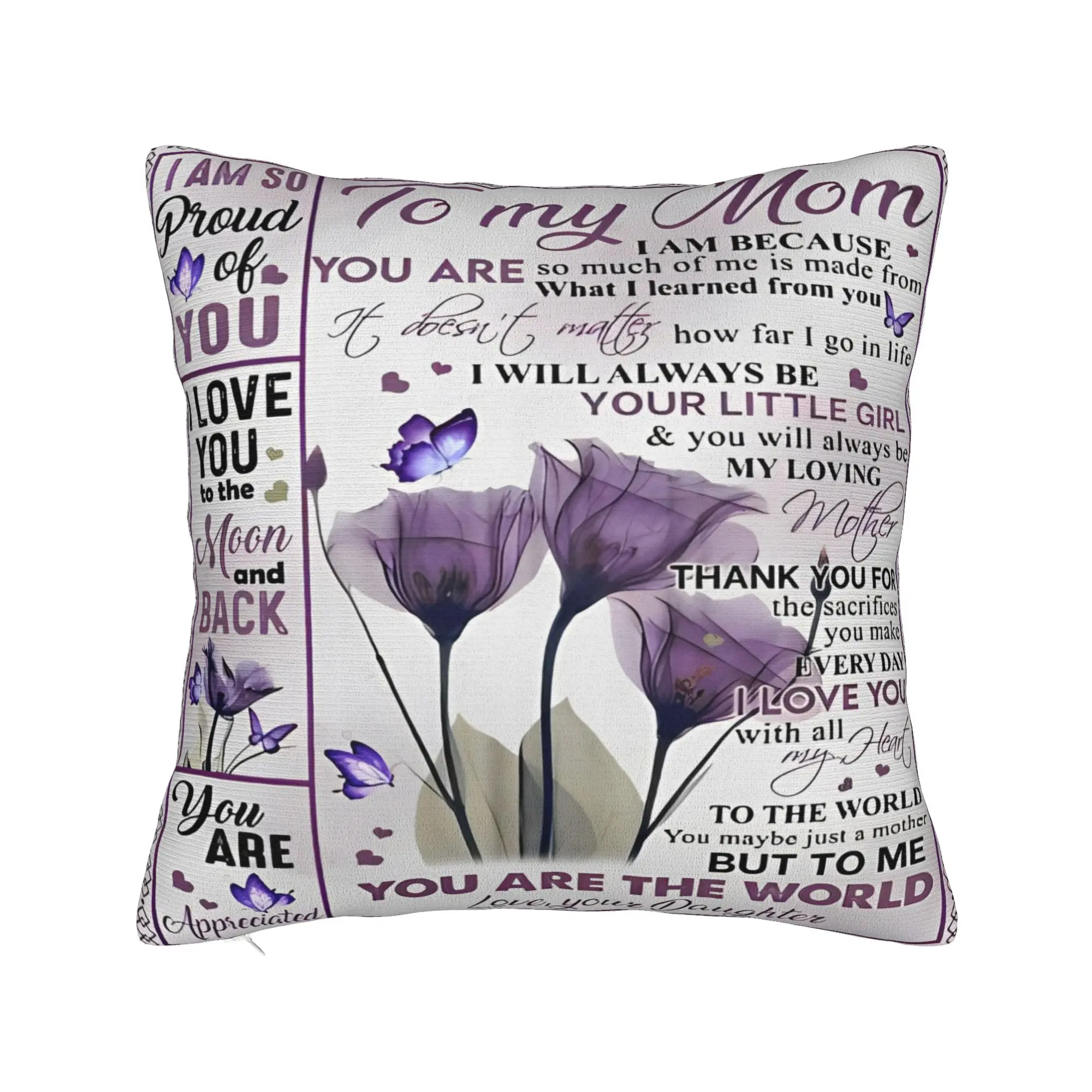 Letter From Daughter To My Mom Square Pillow Cases Mother's Day Cushion Covers Novelty Decorative Pillowcase for Home 18