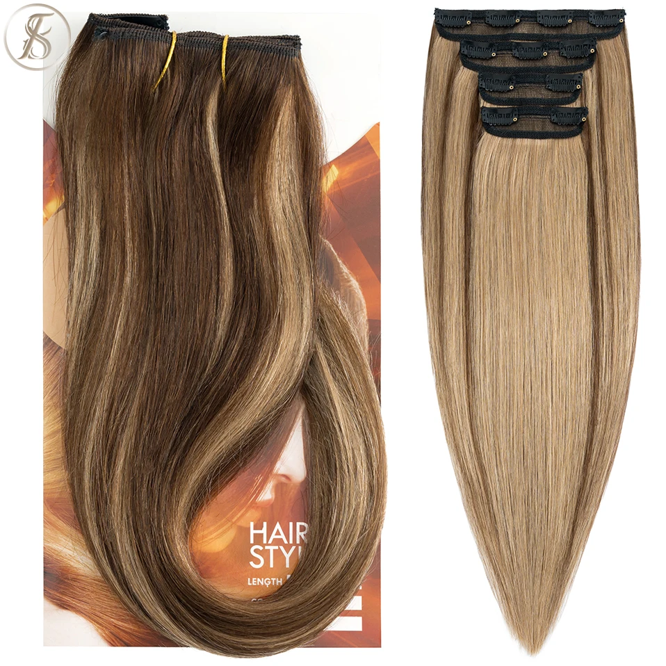 TESS 4Pcs/Set Human Hair 22Inch Clip In Hair Extensions Full Head Natural Extension Blonde Human Hair Clip Ins Remy Hairpieces