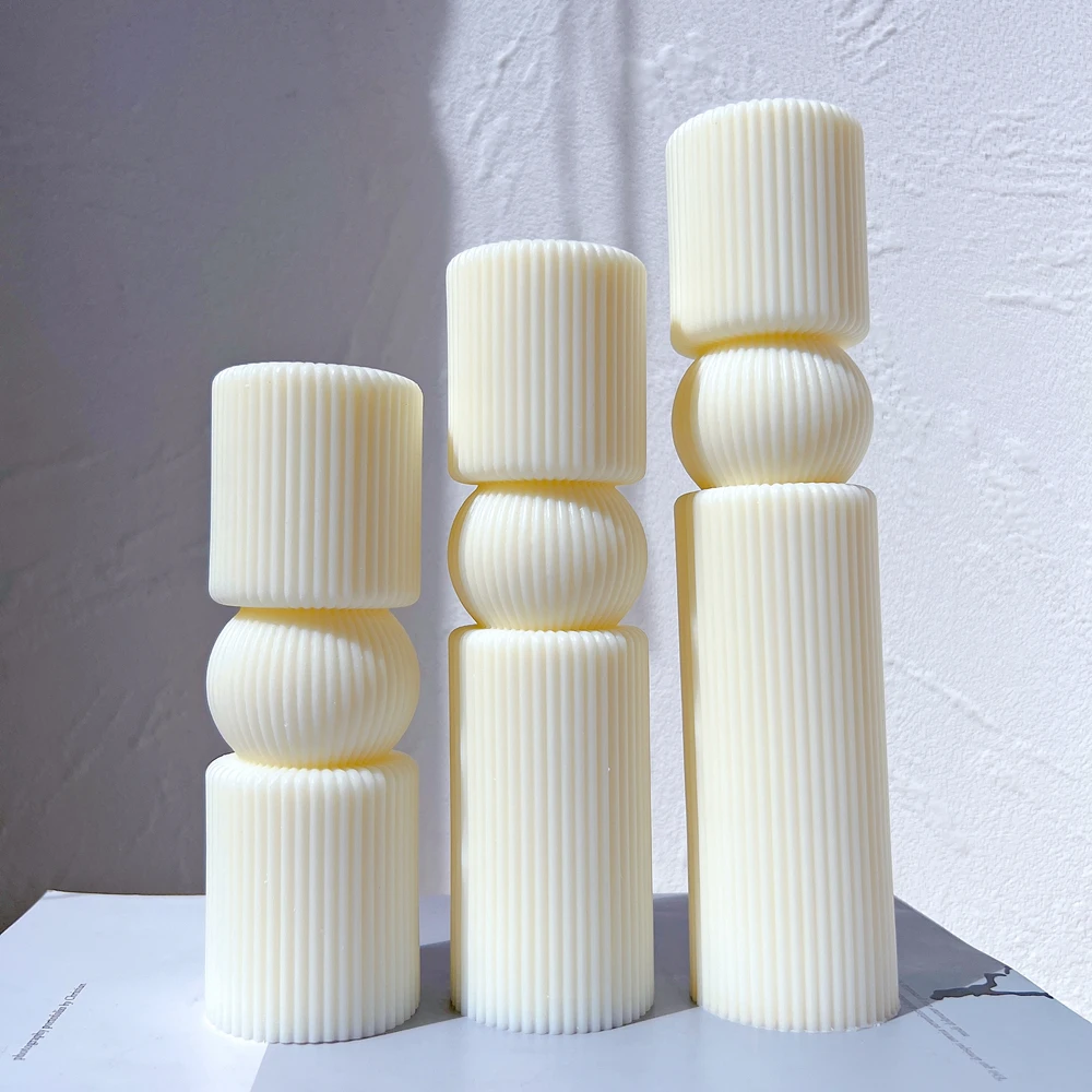 6 Designs Column Ribbed Pillar Candle Mold CylinderTemplate Silicone Molds Geometric Home Decor Striped Soy Wax Mold