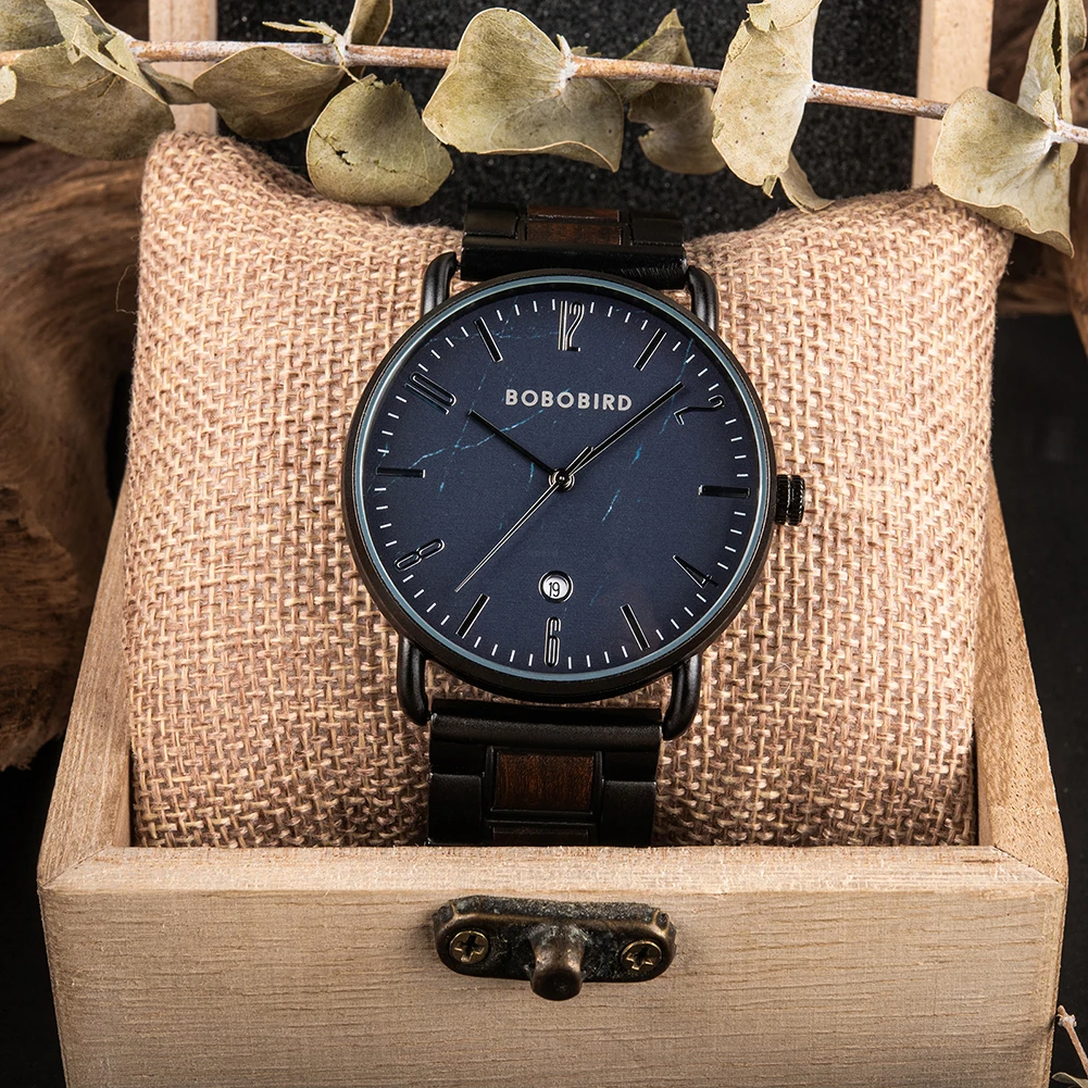 BOBO BIRD Wood Men Watch Top Brand Fashion Wristwatches Japanese Quartz Movement Wooden Gift Box Man Clock Fashion Dropshipping