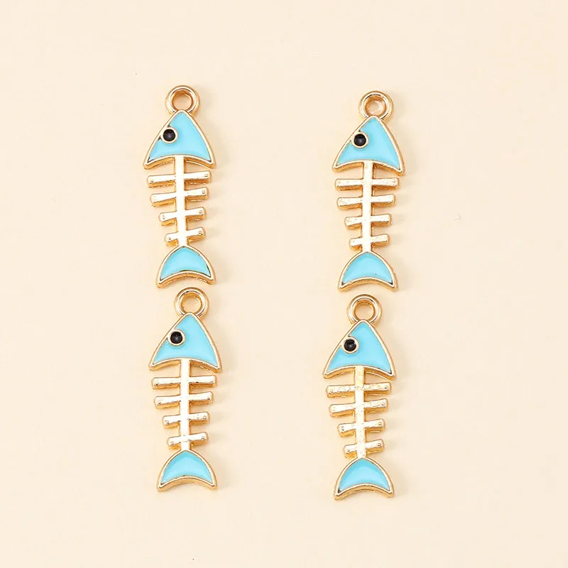 12Pcs 8*23mm Enamel Charms Gold Color Fish Bone Pendant for Jewelry DIY Making Bracelet Earrings Keychains Handmade Accessories