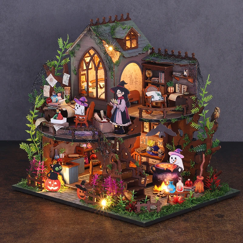 

DIY Wooden Miniature Model Kit Magic Cottage Casa 3D Puzzle Villa Dollhouse With Furniture Lights Home Decor Friends Gifts