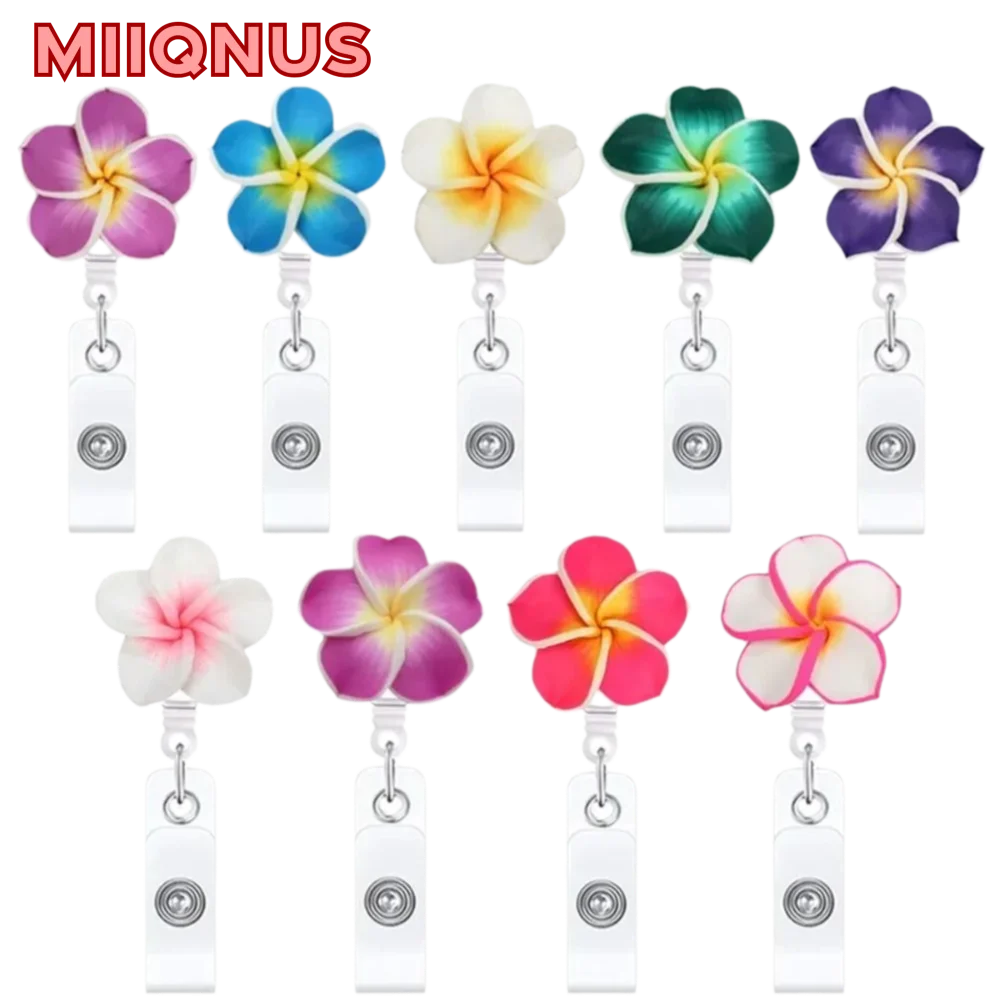 Cute Polymer Clay Badge Reel Card Holder Flower Shape Retractable ID Card Badge Clip Name Tag Badge Reels Office Employee