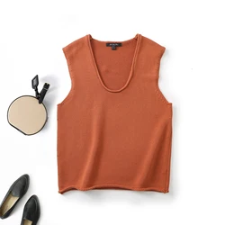 Ethereal  2024  new style of Solid color casual simple U-neck knit vest sleeveless T-shirt top