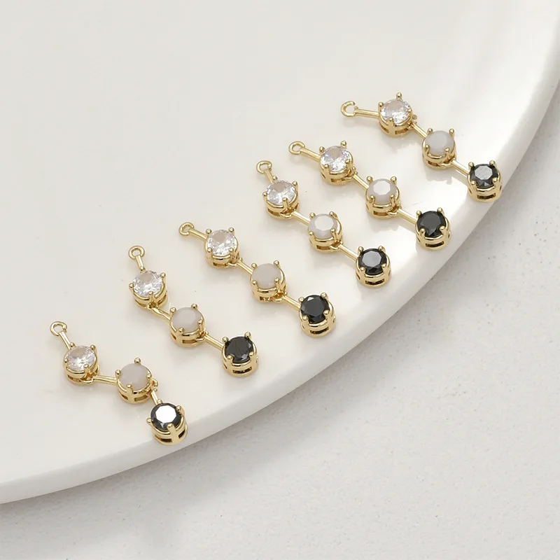 Copper-plated 14k Gold Colored Three Zircon Long Pendant Pendant DIY Bracelet Necklace Ear Jewelry Handmade Accessories