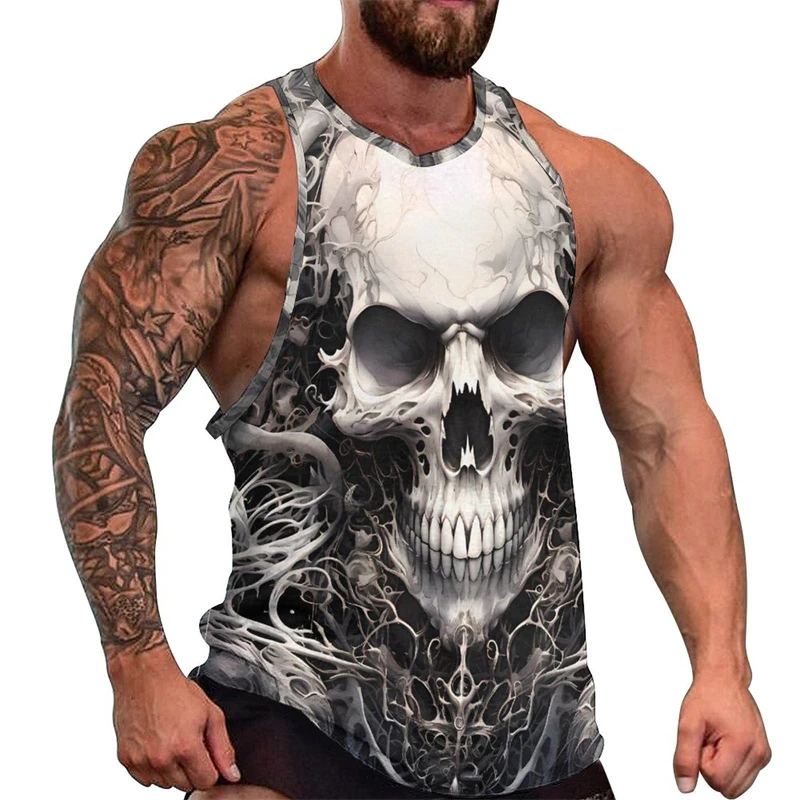 Summer Skull 3D Printed Tank Tops Men\'s Casual Streetwear Fashion Sportswear Vest Oversized Sleeveless Tank Top Gym Man Clothing