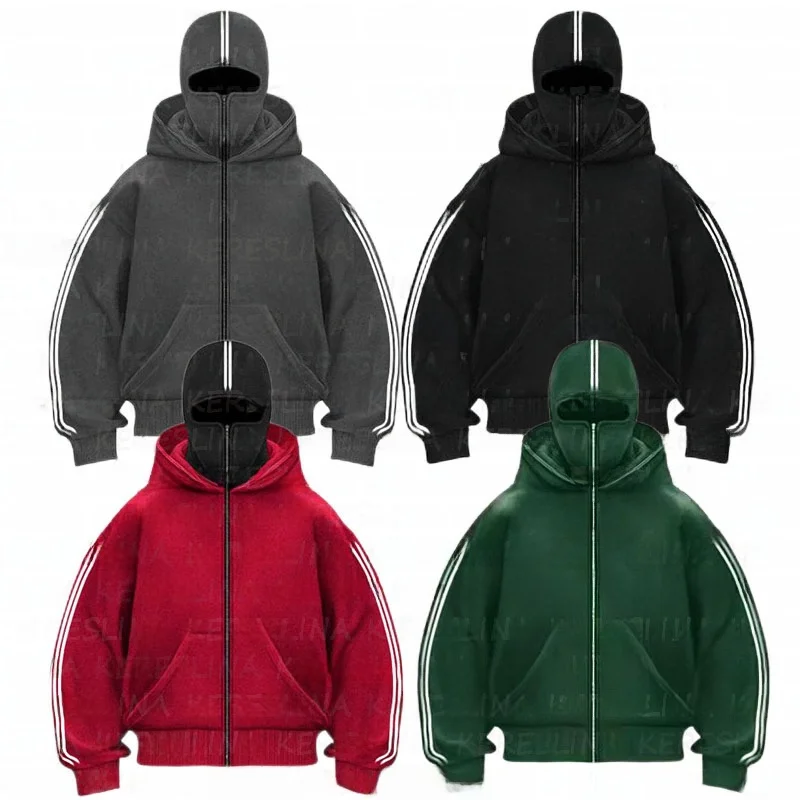 

ex Street Sle Толстовка с капюшоном для пары, двойная кепка, осенне-зимнее пальто Y2K, длинная застежка-молния с принтом све, повседневная одежда