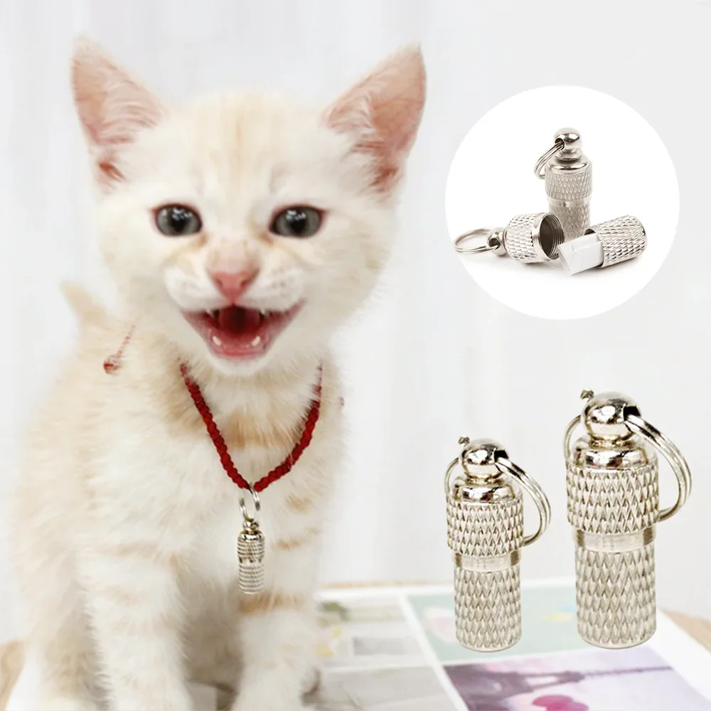 Tubo de Almacenamiento para Perros y Gatos, Etiqueta Antipérdida con Dirección, Etiquetas de Identificación con Nombre de Mascota, Mini Tubo Metálico para Collar, Colgantes para Collares de Pitbull