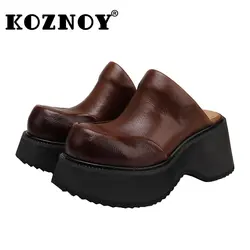 Koznoy 8.5cm duży palec czółenka z naturalnej skóry na lato na platformie z luksusową elegancją damskie kapcie modne nowatorskie buty