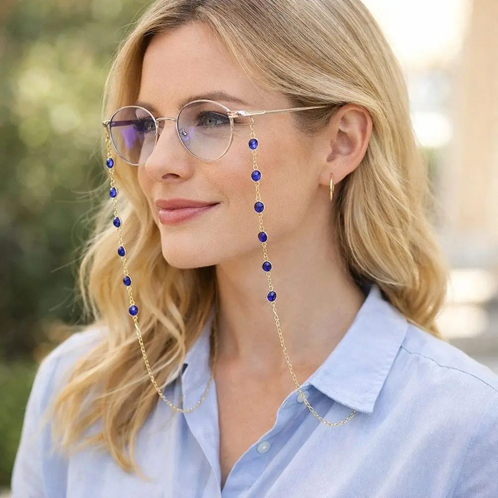 Trendy Colorful Crystal Beads Eyeglass Holder Anti Drop Multicolor Sunglass Lanyard Straps Nonslip Glasses Chain Women Men