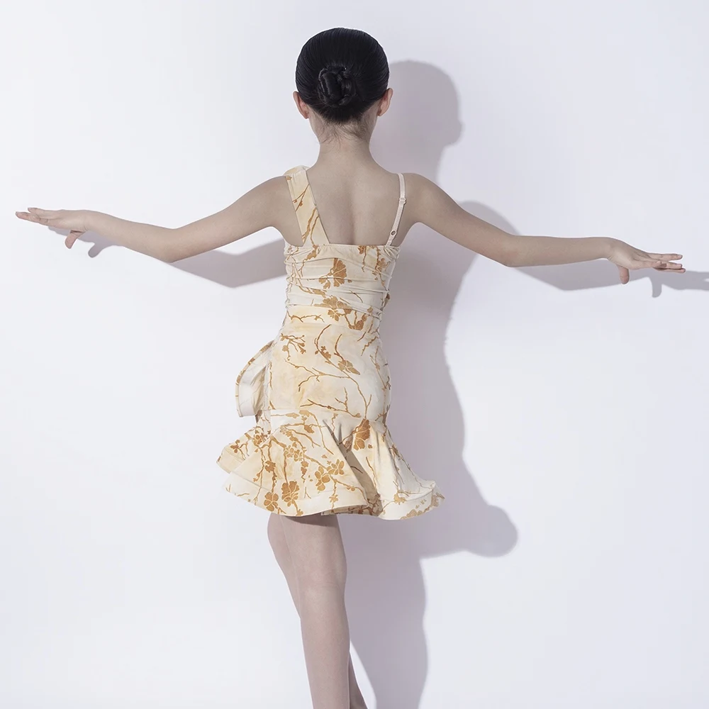 Verão meninas desempenho traje de dança latina vestido impressão terno chacha samba dança prática terno roupas competição wear dql10832
