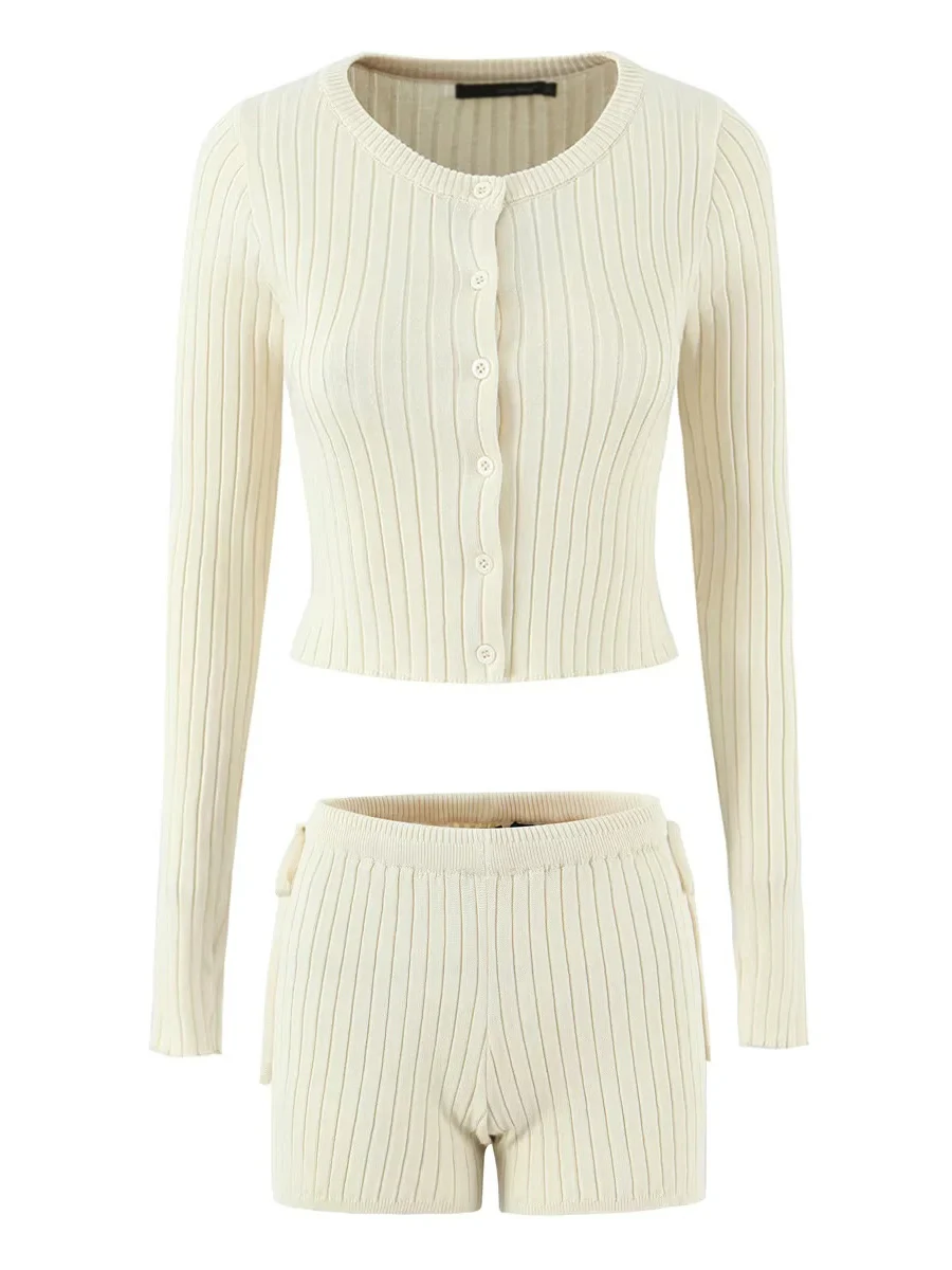 TWOTWINSTYLE Hot Girl سليم محبوك قطعتين مجموعة للنساء الجولة الرقبة طويلة الأكمام منخفضة الخصر الرباط السراويل دعوى الإناث الخريف