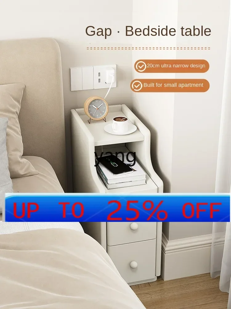 

yjq high ultra-narrow crevice small bedside table household bedroom extremely narrow with lock wireless charging bedside table