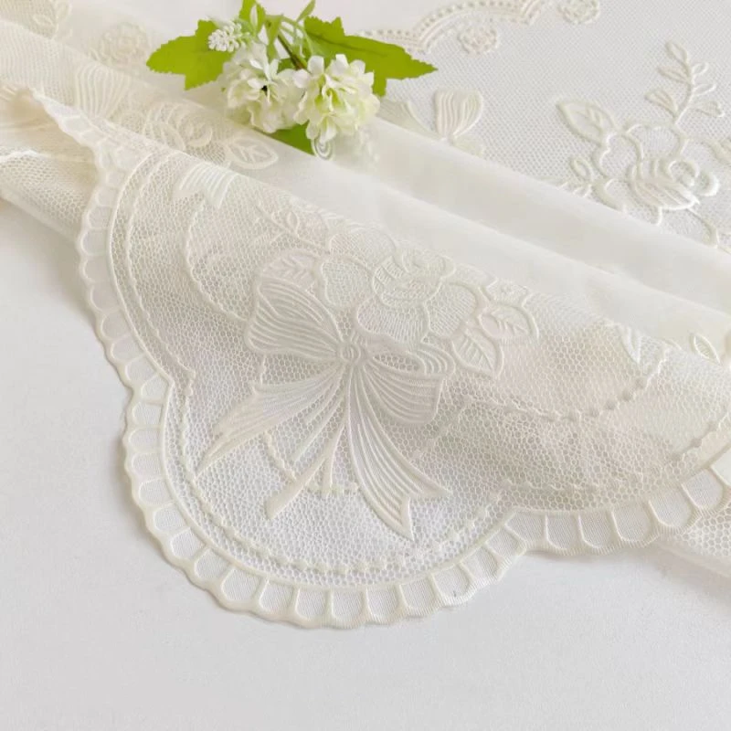 Rectangular PVC Tablecloth Waterproof Embroidered Rice White Lace Table Cloth Oilproof Wash Free Dining Table Protection Cover