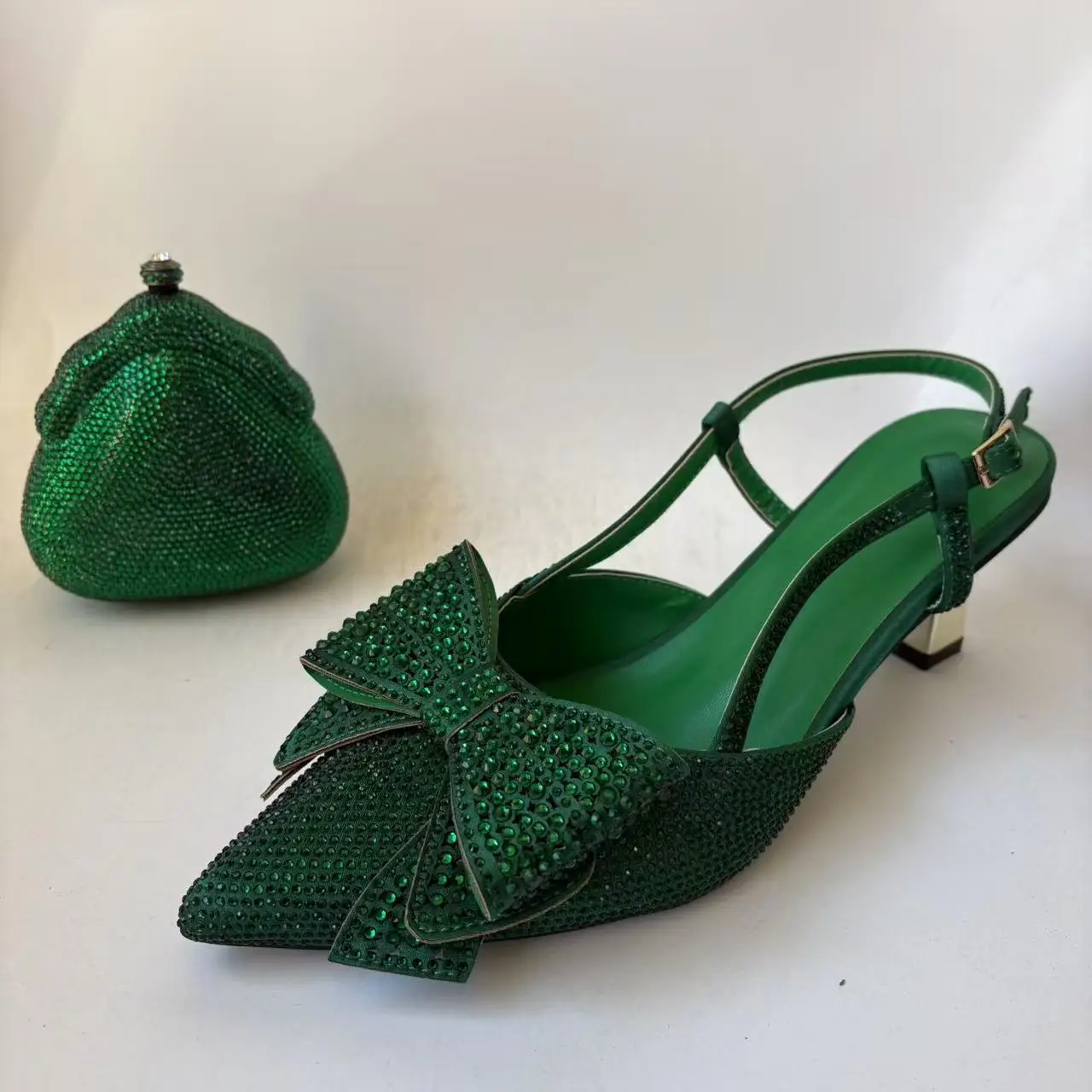 

LNATISNOVA Luxury Rhinestone Pointed Toe Sandals And Bag Set Matching Evening Shoes And Bag Set High Heels For Women