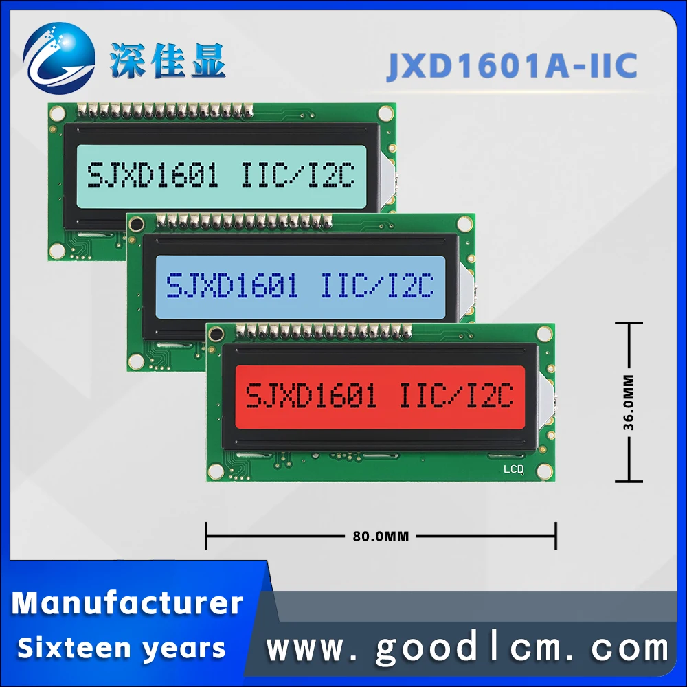 High quality IIC/I2C Russian language 16*1 character display screen JXD1601A-IIC Wide temperature range LCM Backlight module