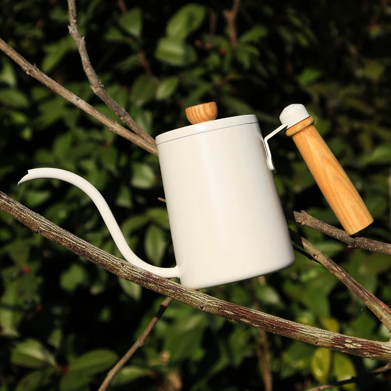 المحمولة المتخصصة الفولاذ المقاوم للصدأ معقوفة صب فوق غلاية القهوة وعاء القهوة بمقبض خشبي