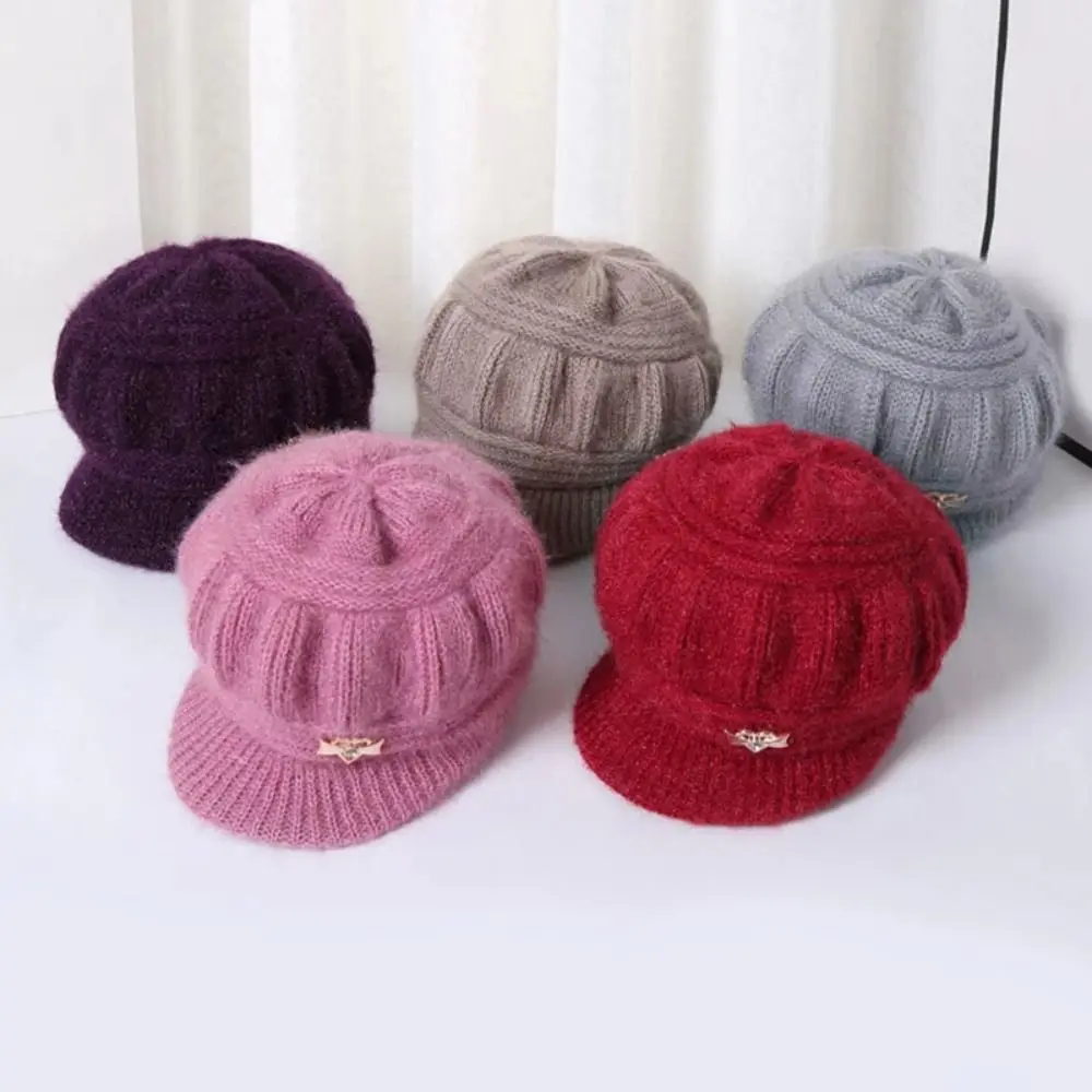 Winddichte Wintermütze Mützen Ohrenschutz Damen Strickmütze Doppelschichten Schutzkappen Schirmmütze Kürbis Baskenmütze