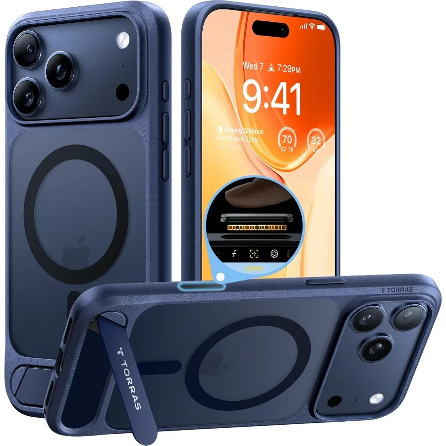 

Military Grade Drop Protection with Strong Magnetic Seamless Stand for iPhone 17 Pro Max Case Adjustable Kickstand Design Slim