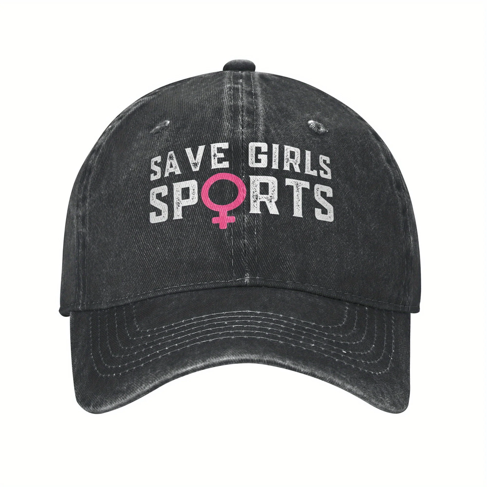 Save Girls Sports Baseball Cap - Black Casual Style with Pink Female Symbol Design, Adjustable Fit for Women & Men, Softball